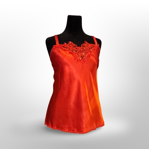 Perfectform Vintage Camisole Red Lace Sequin Size 2X Burlesque Femme Fatale 80s❥ - Picture 5 of 9